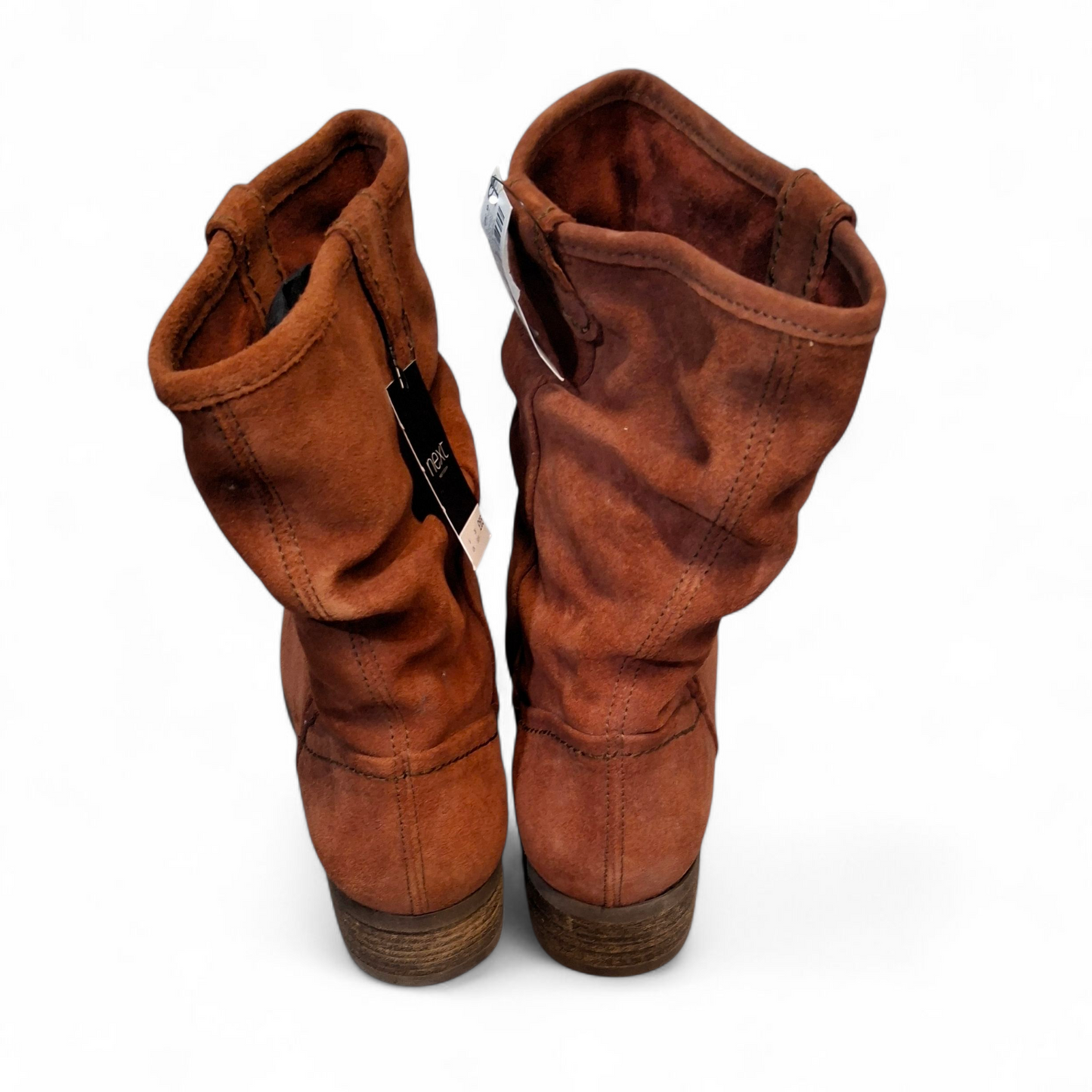 Next Brown Suede Leather Ankle Boots – Ruching Design – Block Heel 1.5" – NWT RRP £65 size 6