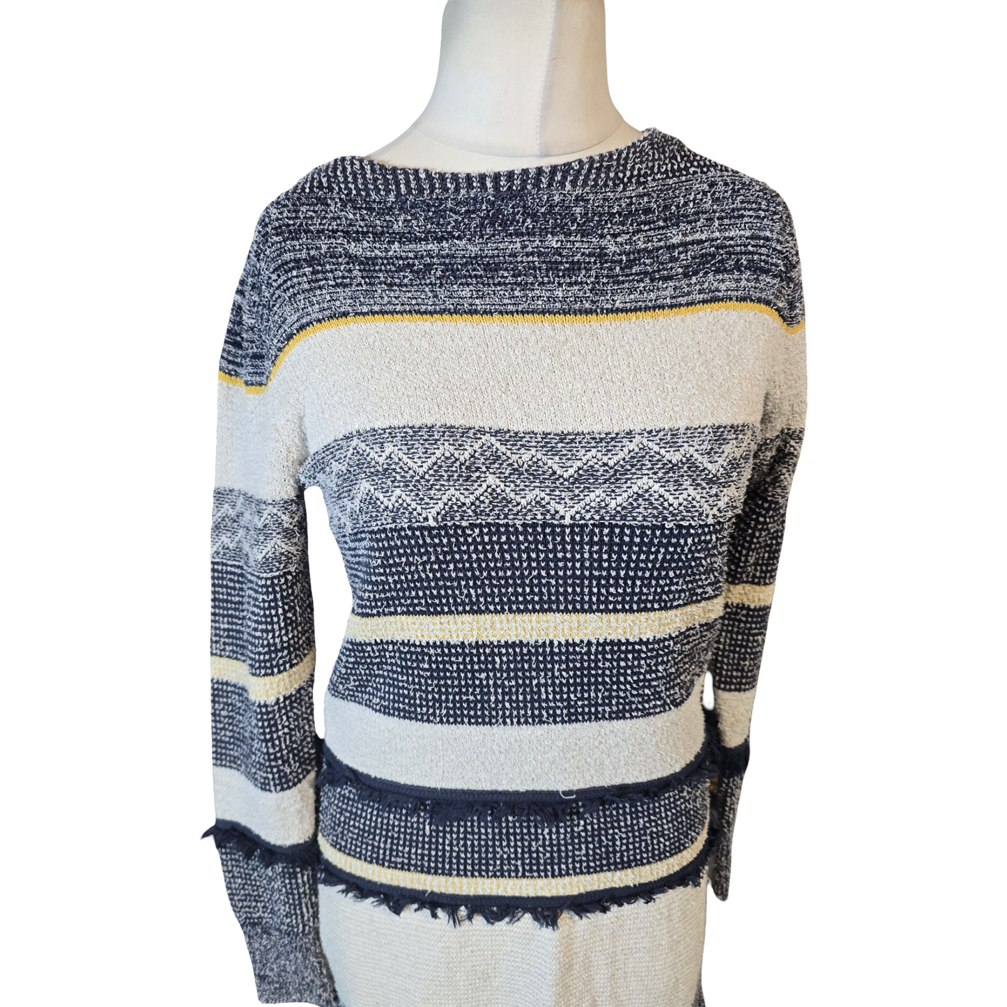 White Stuff Navy Frayed Jumper  Casual Knit – Size 12