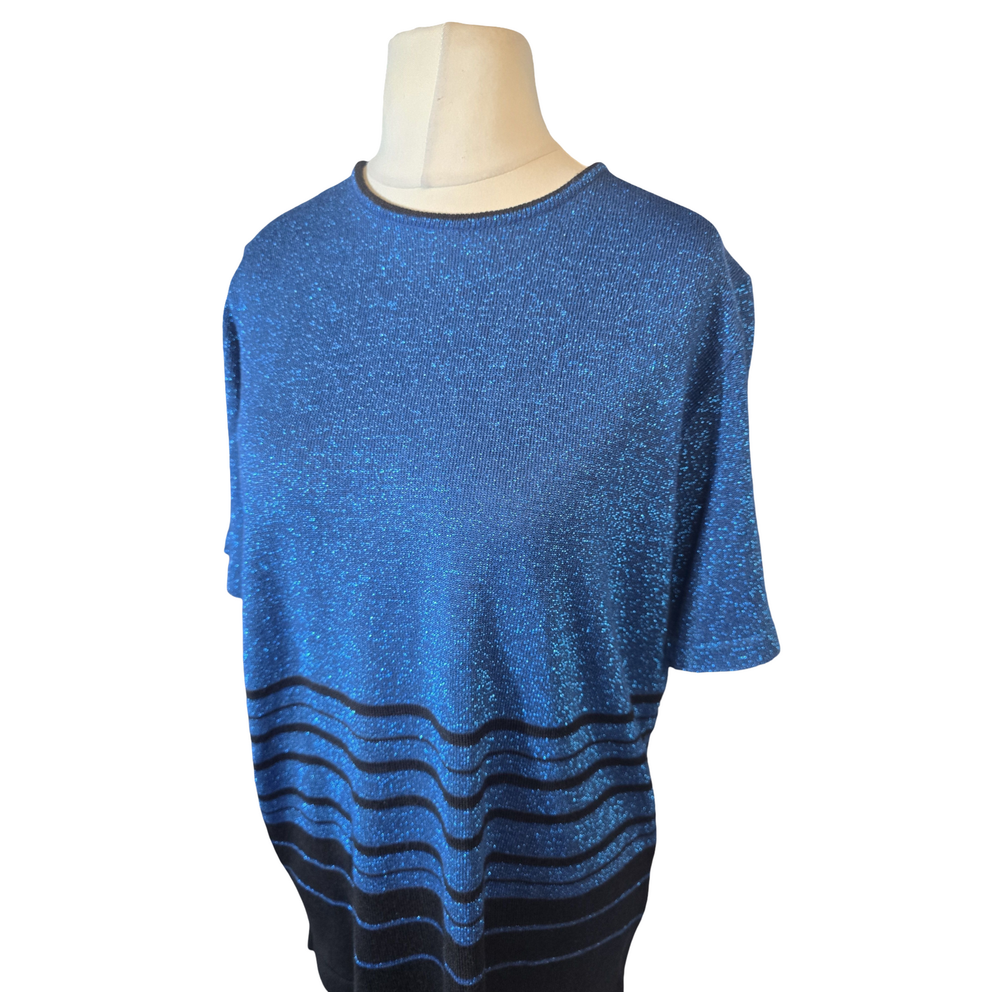 Berkertex Blue & Black Glitter Lightweight Jumper – Size 14/16 – Relaxed Fit