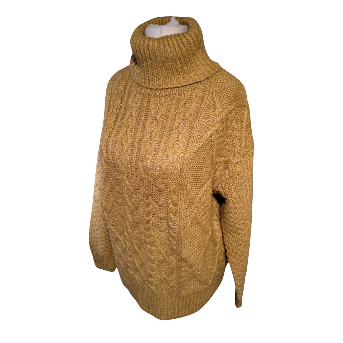 F&F Mustard Yellow Oversized Chunky Knit Turtleneck Jumper – Size 8