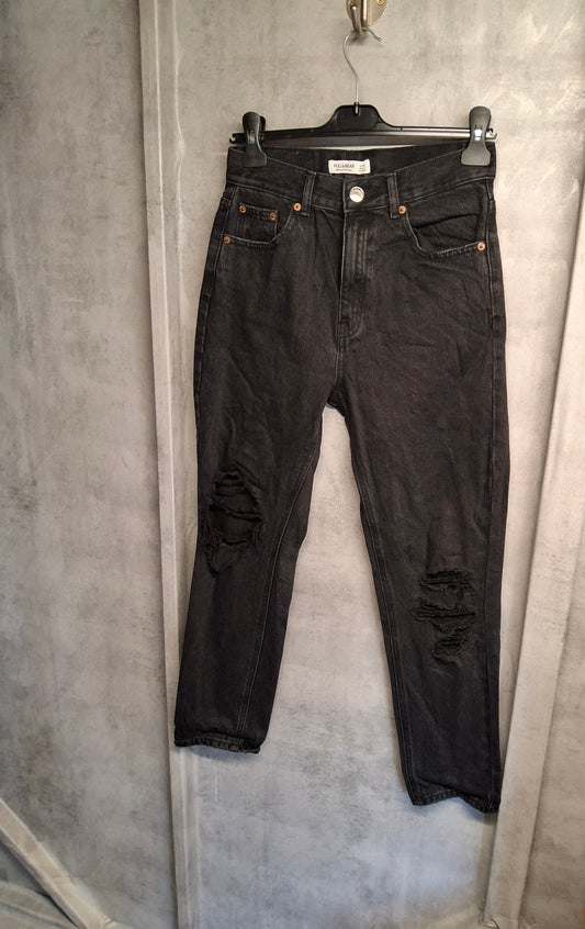 Pull & Bear Ripped Black High-Waisted Slim Jeans – Size 8 – Moody But Make It Fashion