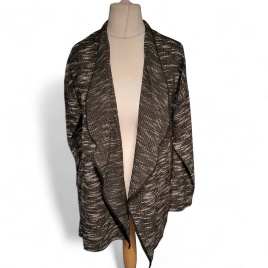 Matalan Black & White Marled Waterfall Cardigan – Size Small