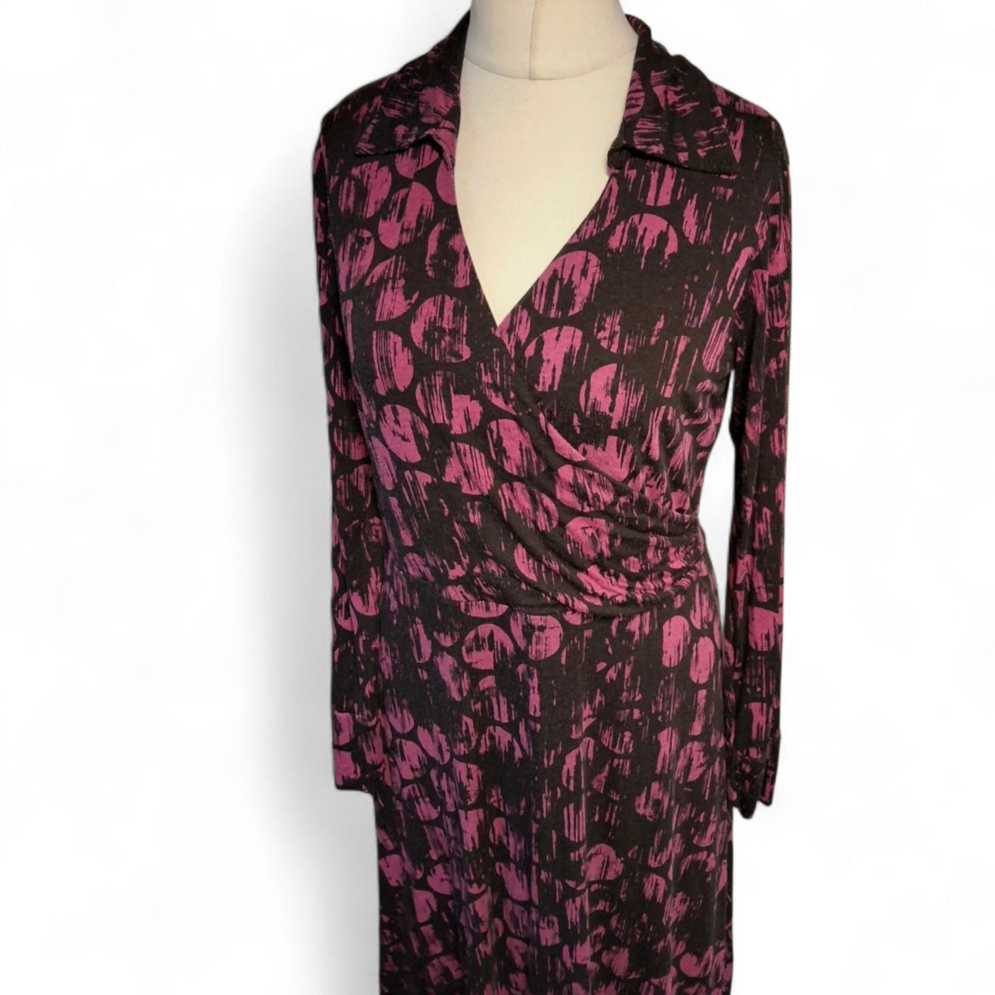 Artigiano Black & Purple Collared Midi Dress – Size 14 (Fits size 14/16)