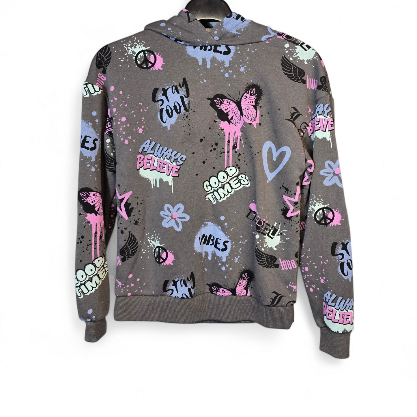 Primark Grey Graffiti Style Hoodie – Girls 10-11 Years
