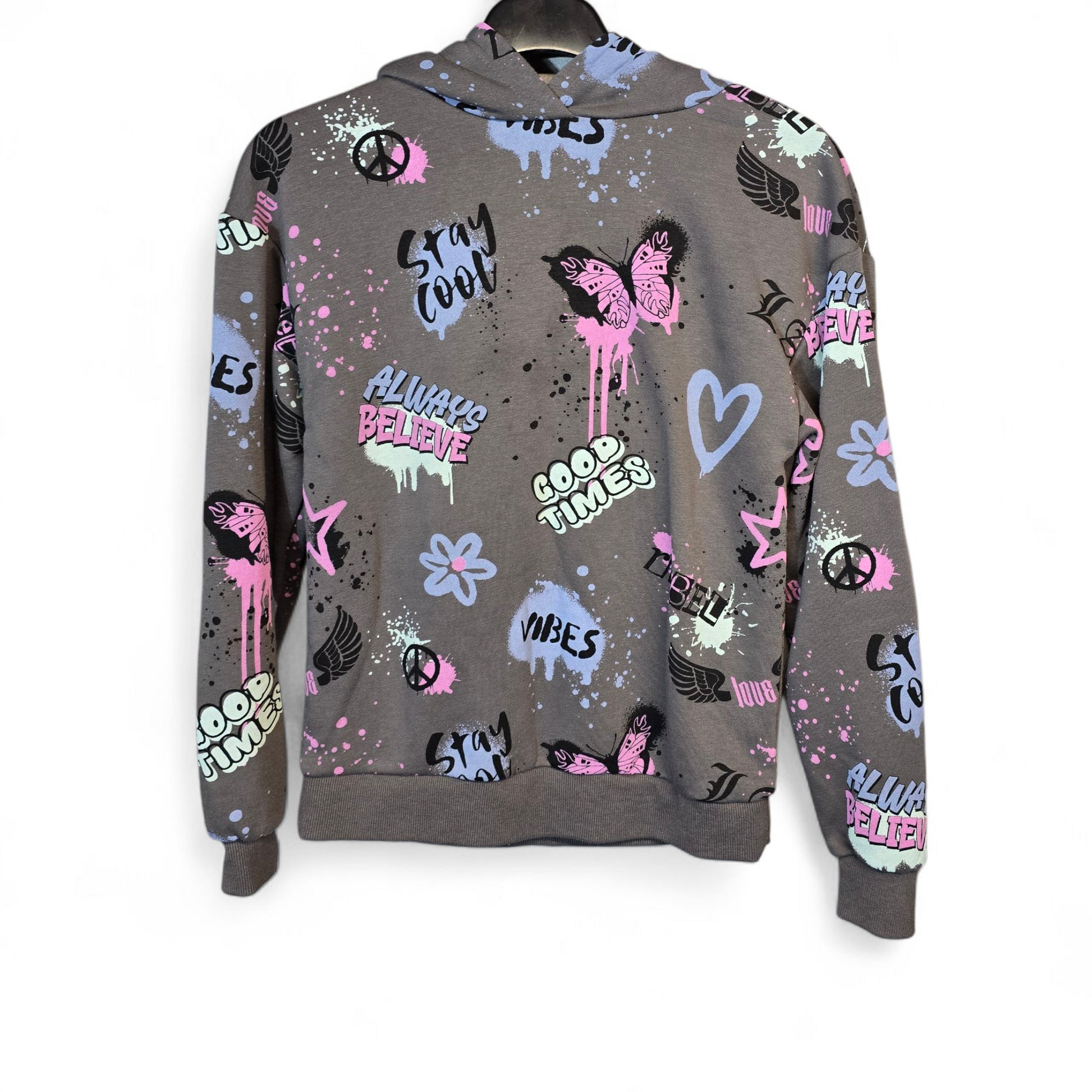 Primark Grey Graffiti Style Hoodie – Girls 10-11 Years
