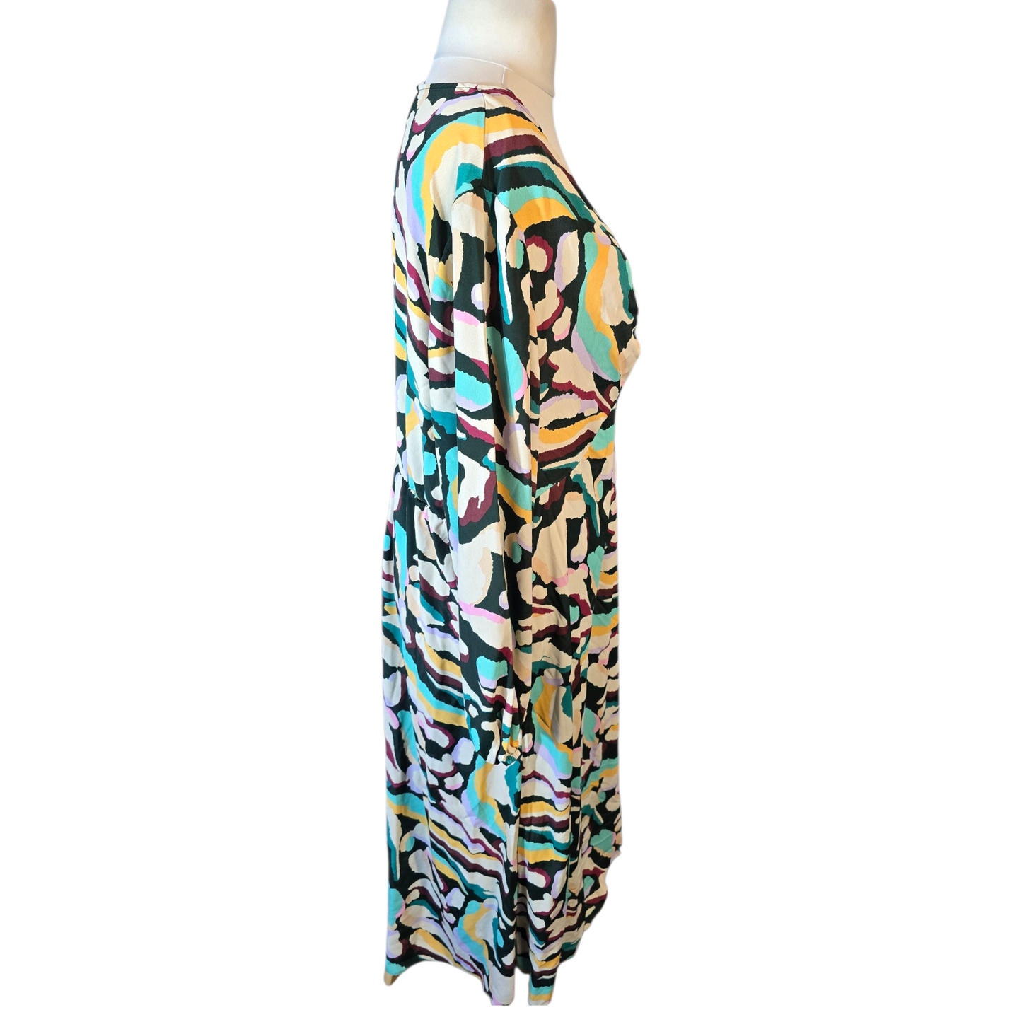 Tu Multicolour Abstract Midi/Maxi Dress – Size 22 – Long Sleeve Ruched Detail