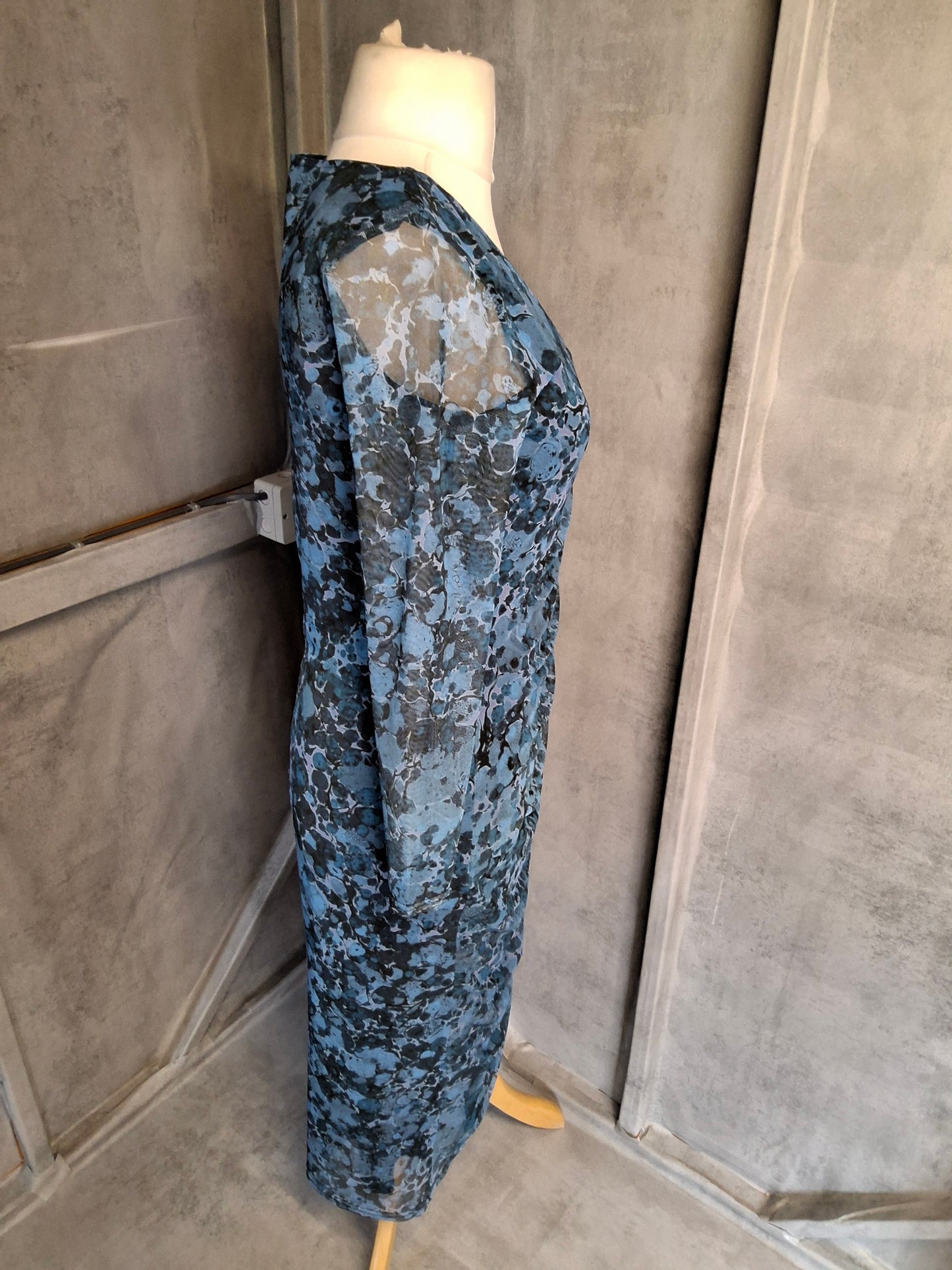 Warehouse Petite Blue Ruched Midi Dress – Size 14