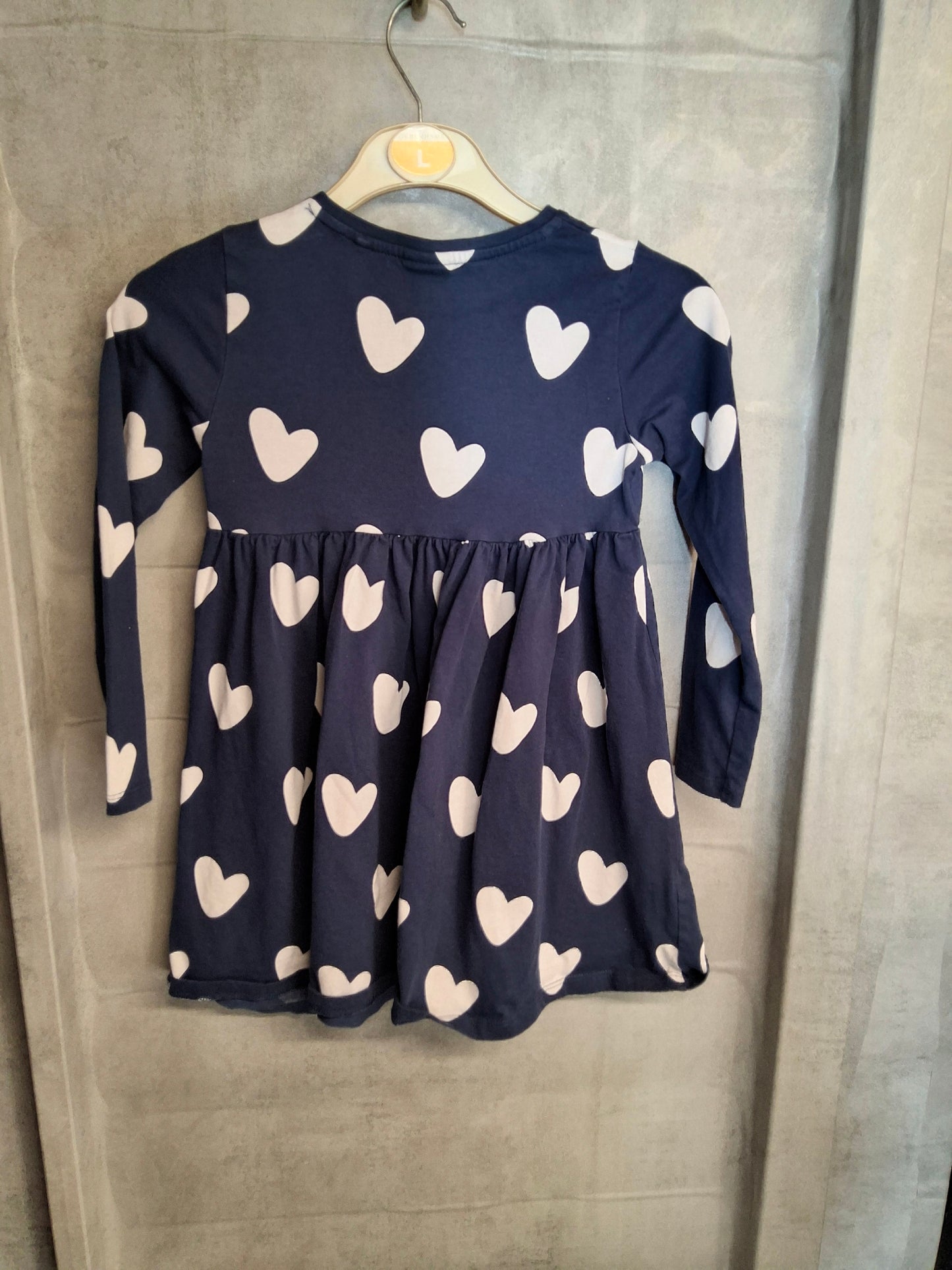 F&F Disney Navy & White Heart Print Dress – Girls 6-7 Years – 100% Cotton