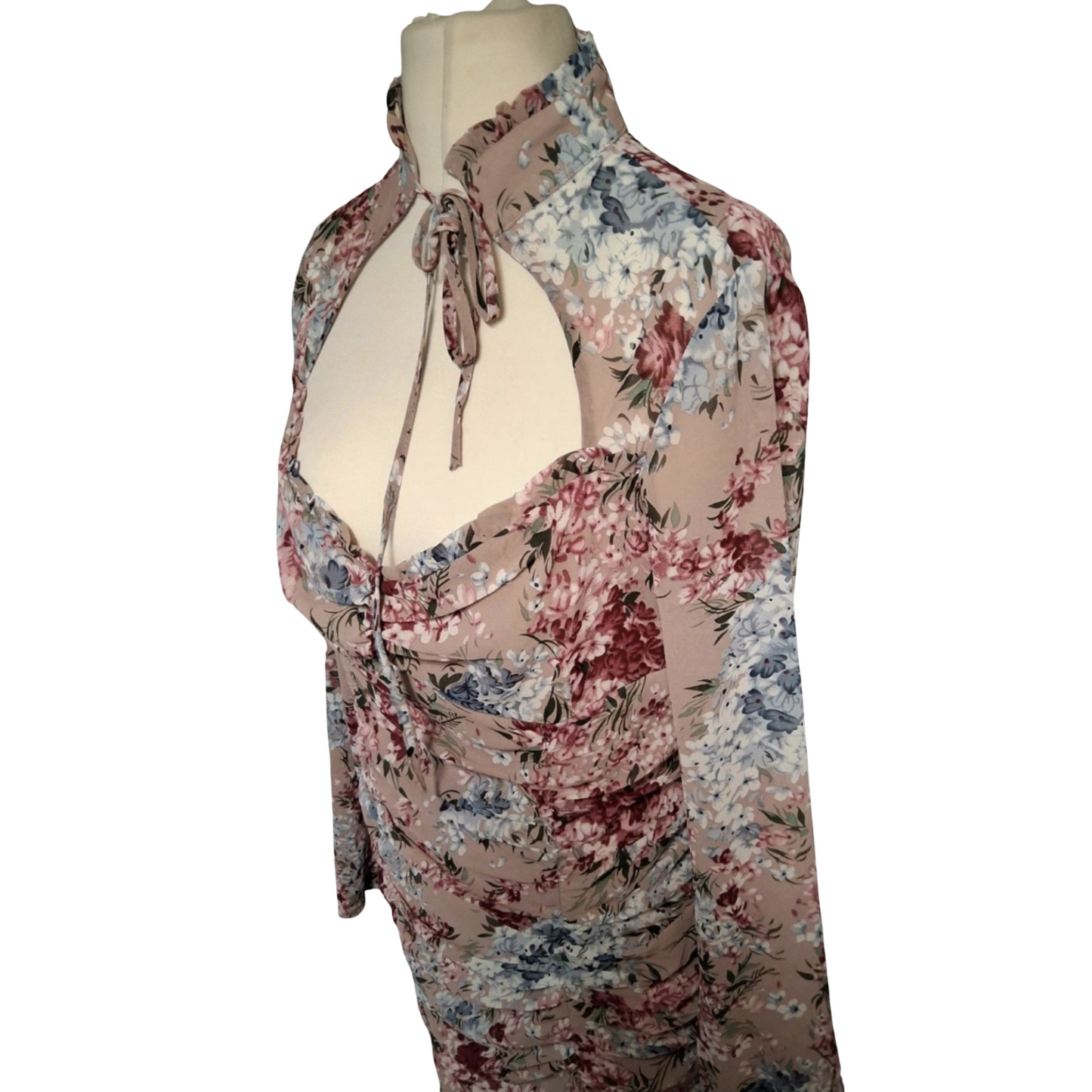 PrettyLittleThing Floral Ruched Dress – Size 14 Romantic Chic