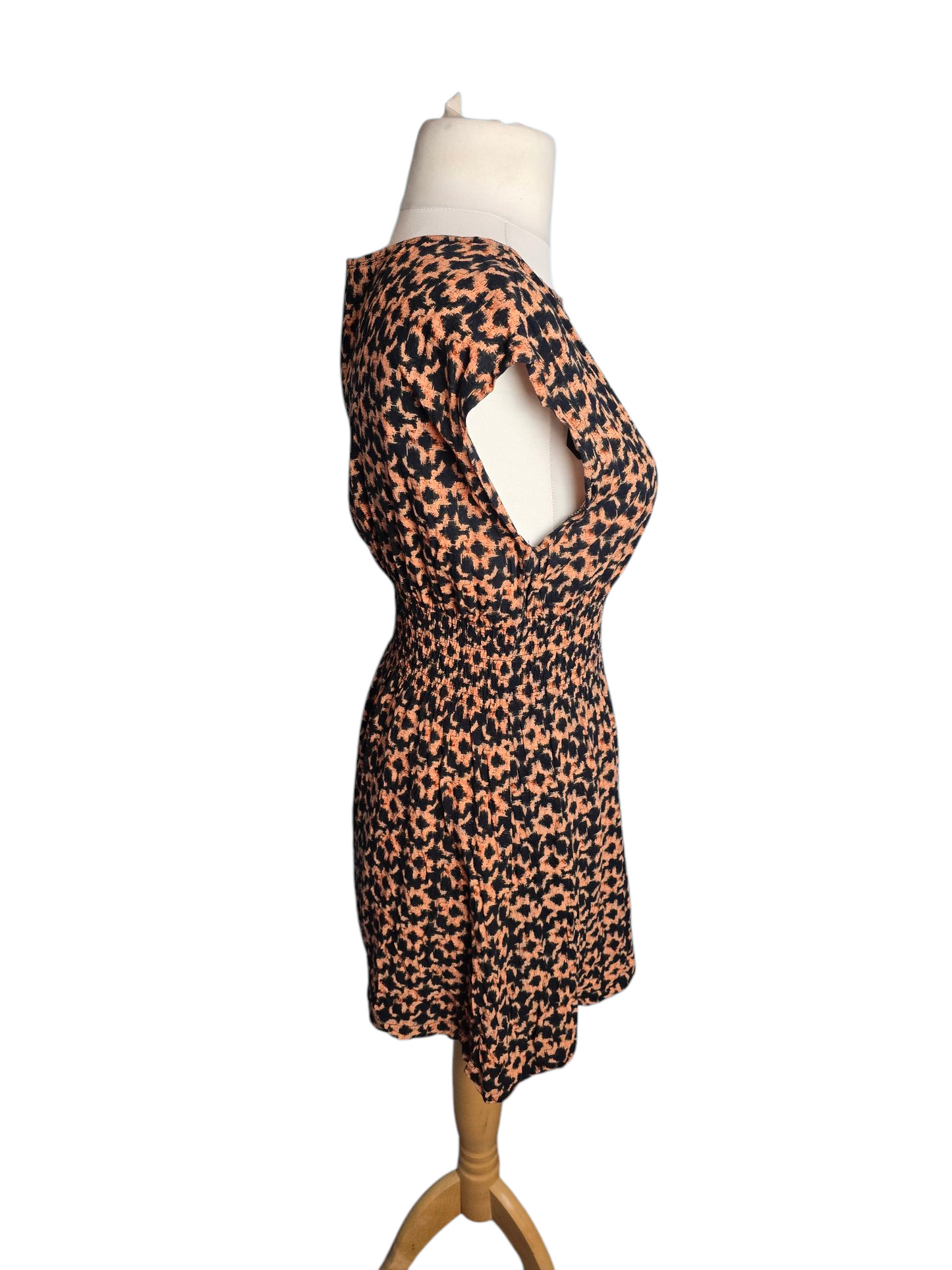 AX Paris Brown & Black Mini Dress Size 14 – Elasticated Waist, Short Sleeves