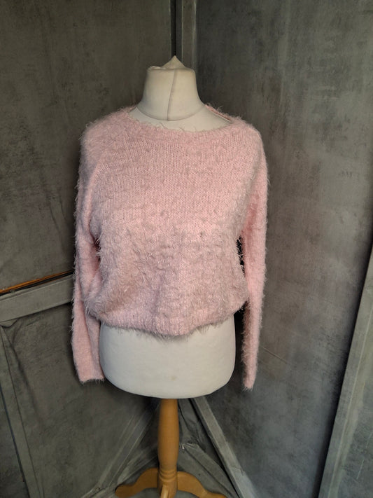 Topshop Baby Pink Shaggy Cropped Jumper – Size 10