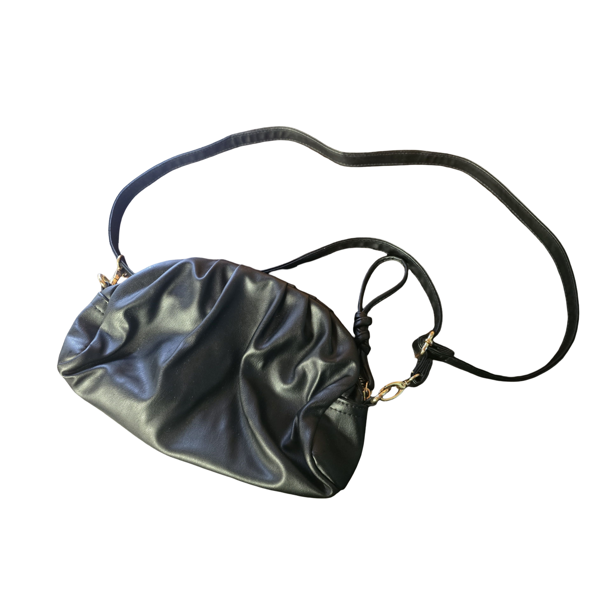 Matalan Black Pleated Shoulder Bag – Adjustable Strap, Zip & Popper Closure, 24x18cm