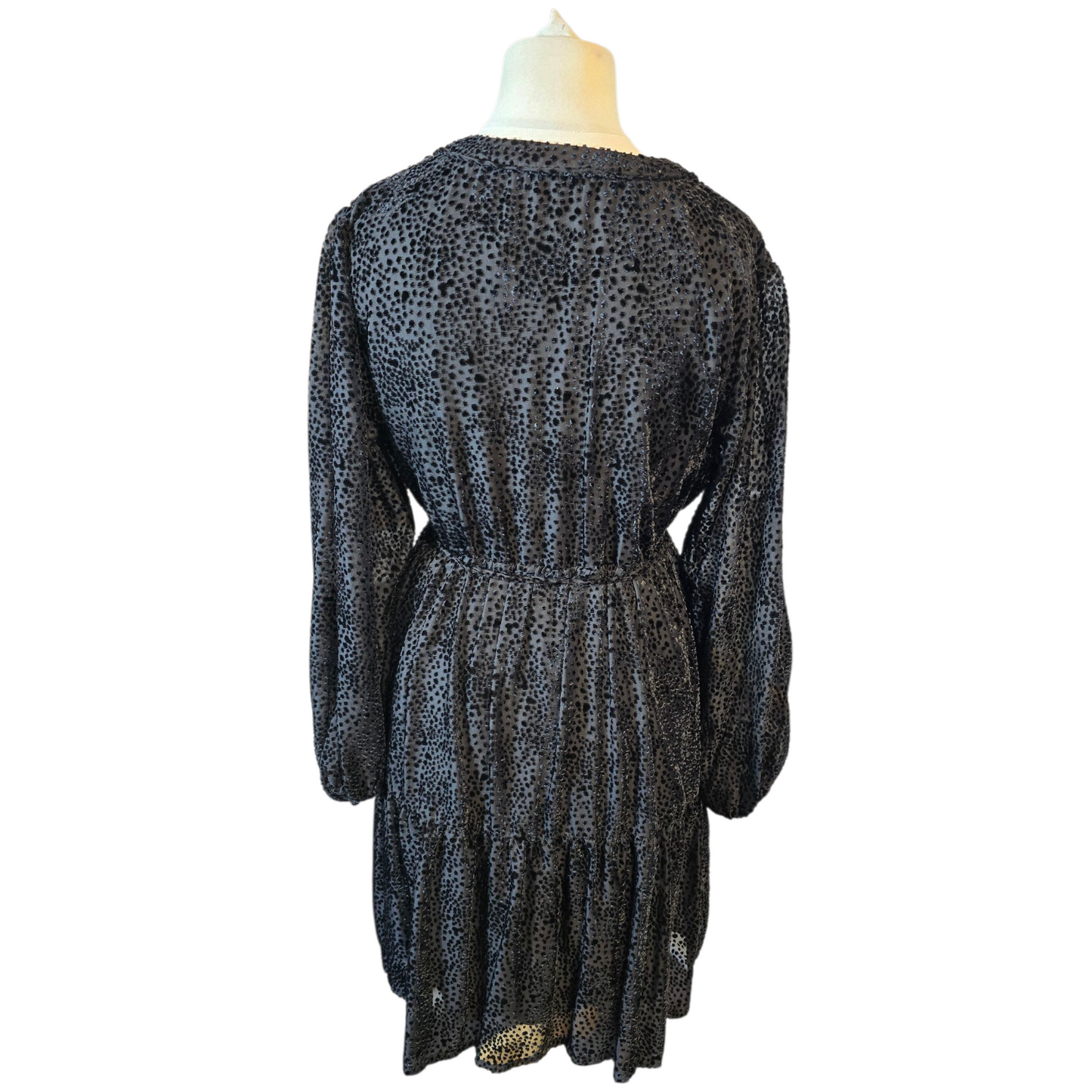 FatFace Copper & Black Velvet Polka Dot Dress – Size 12 – Sheer Sleeves, Tie Waist