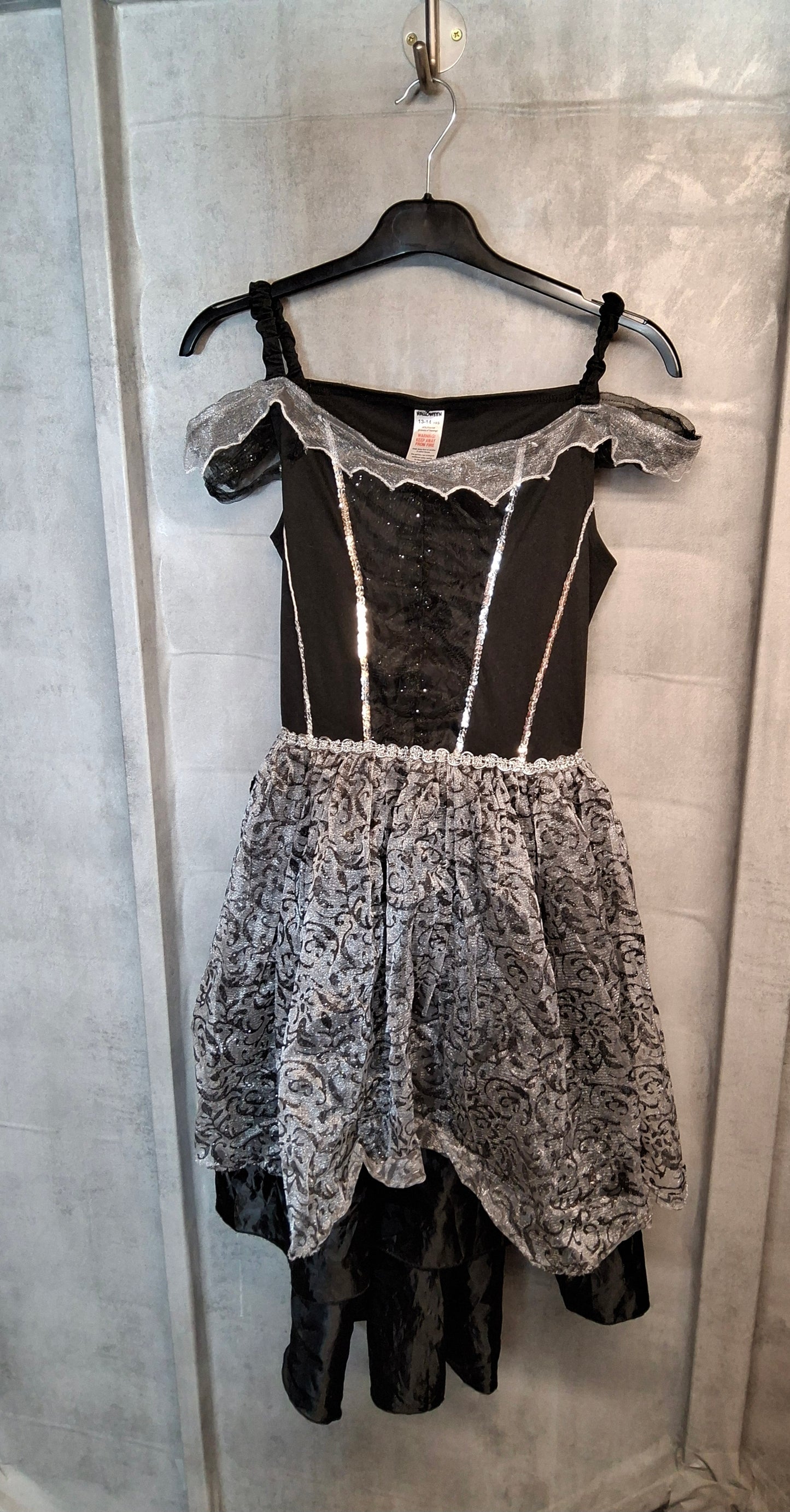 Girls Black & Silver Halloween Dress – Size 13–14 Years