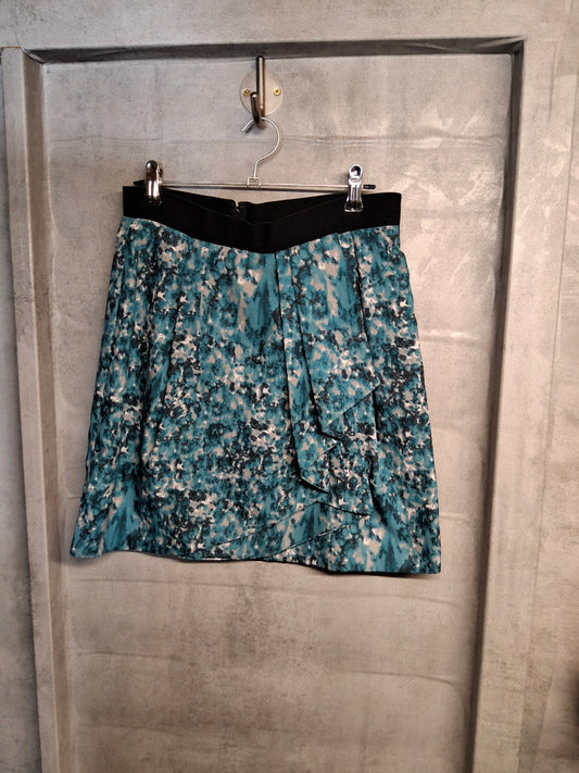 COS Blue & Grey Abstract Mini Skirt – Size 8 – Wrap Frill Detail