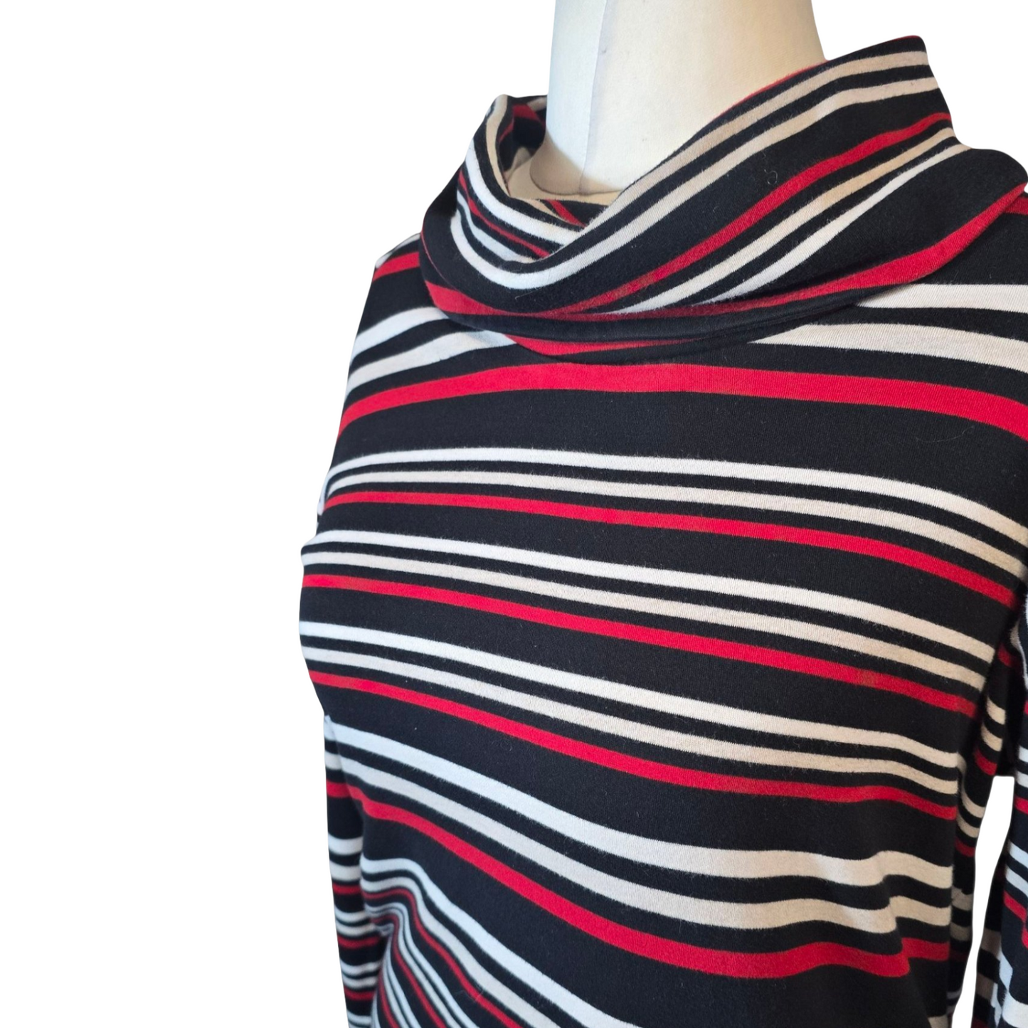 Dash Black, Red & White Striped Roll Neck Top – Size 14