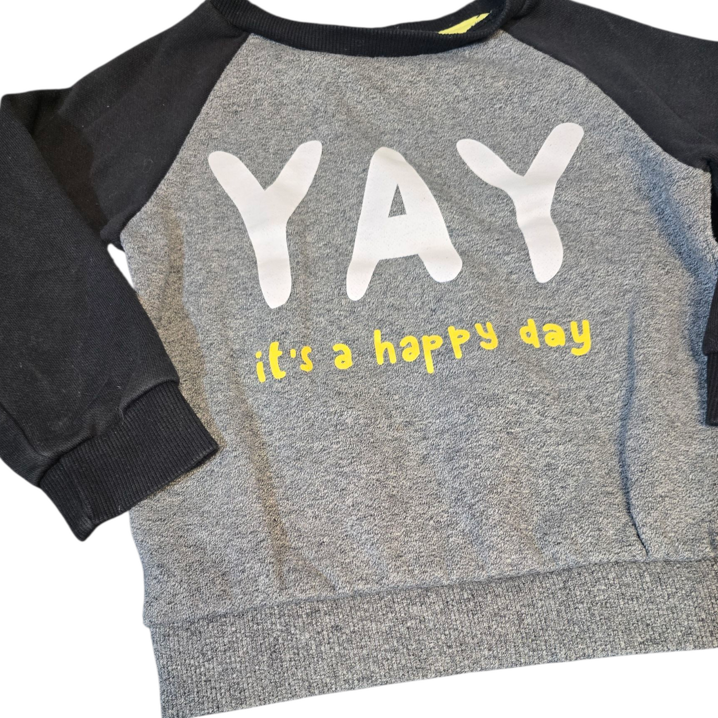 Primark Grey & Black “YAY It’s a Happy Day” Jumper – Boys 18–24 Months