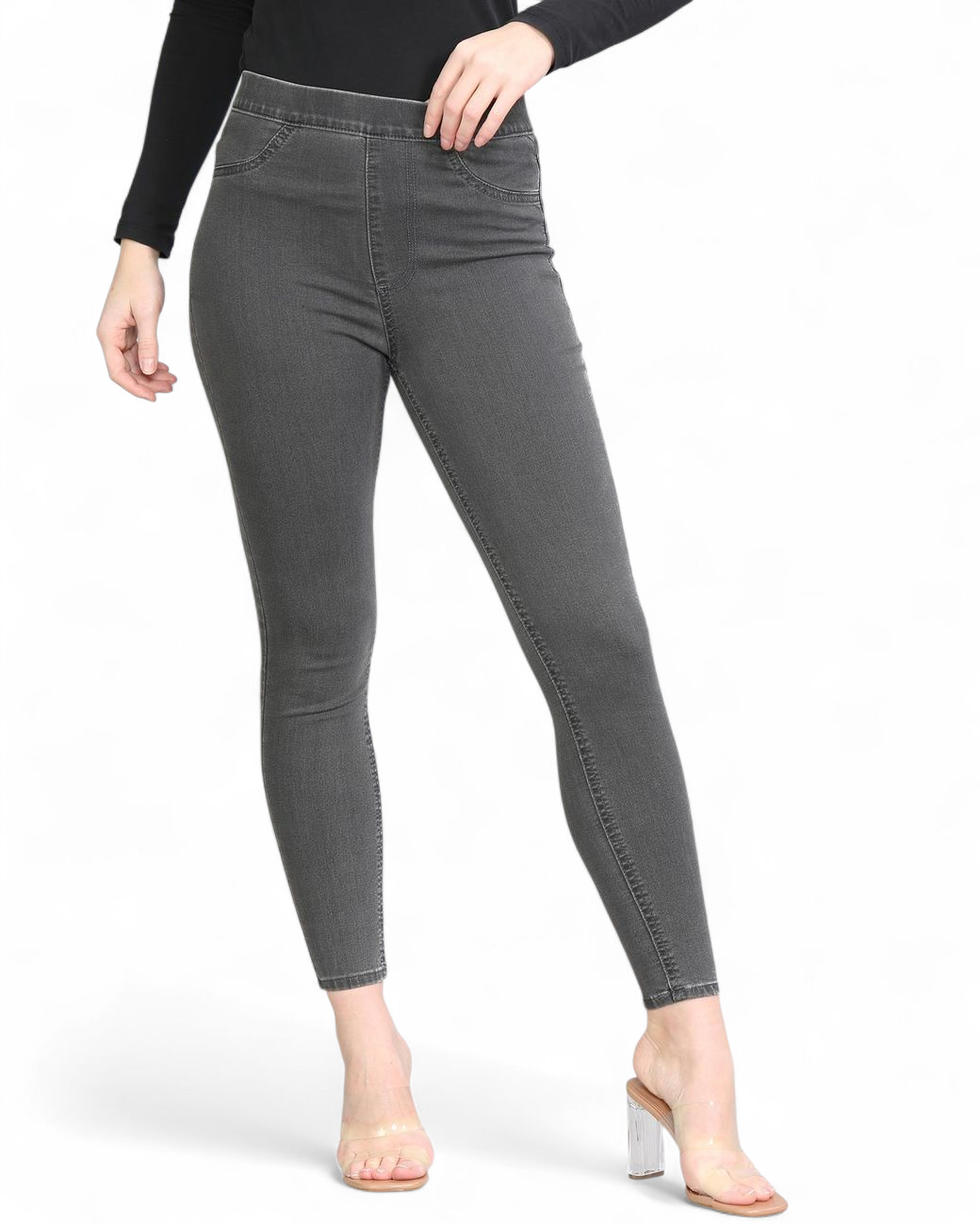 M&S Grey High-Waisted Jeggings – Size 12 Short – Stretch Cotton Blend