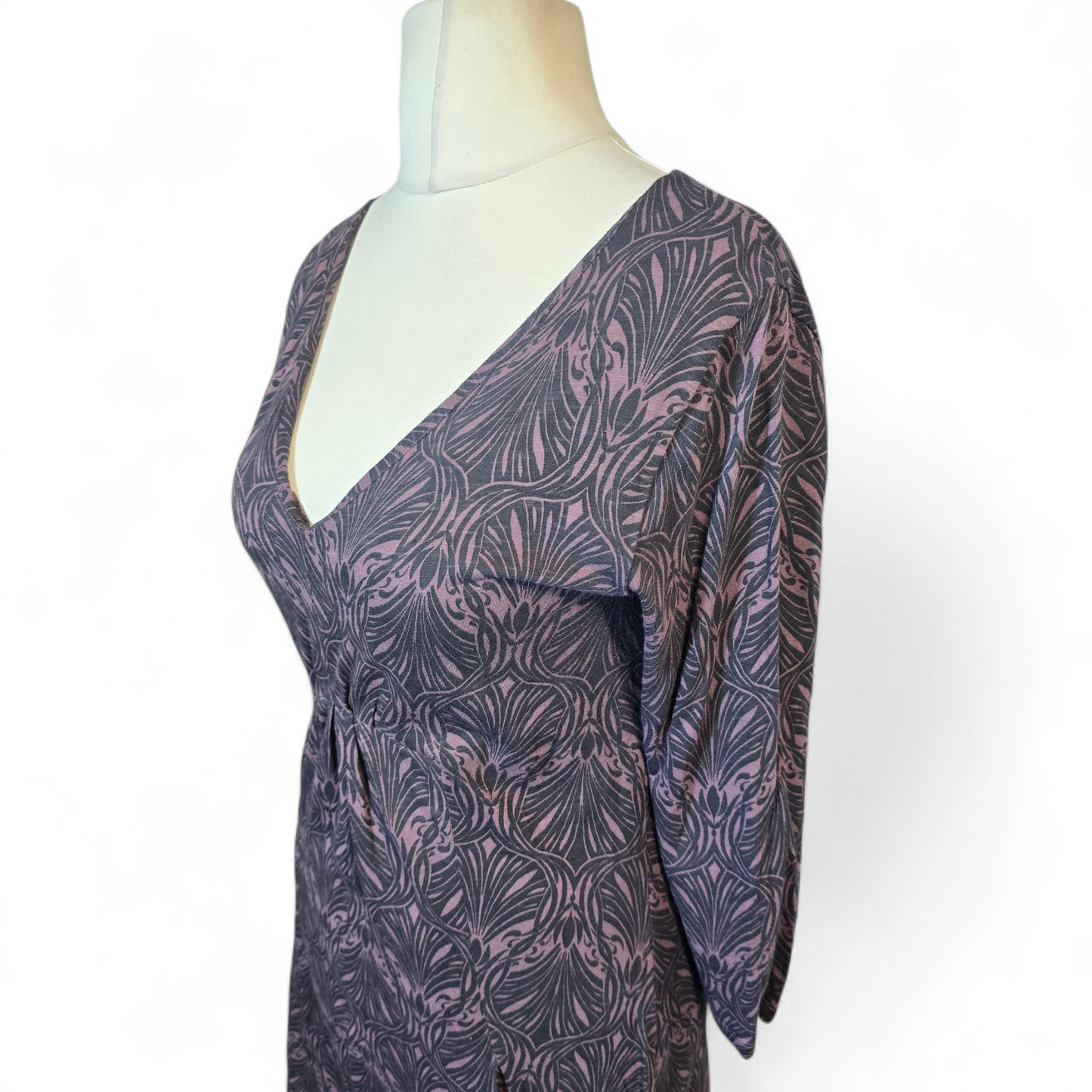 White Stuff Purple & Black "Dusty Fig" Patterned Mini Dress – Size 8