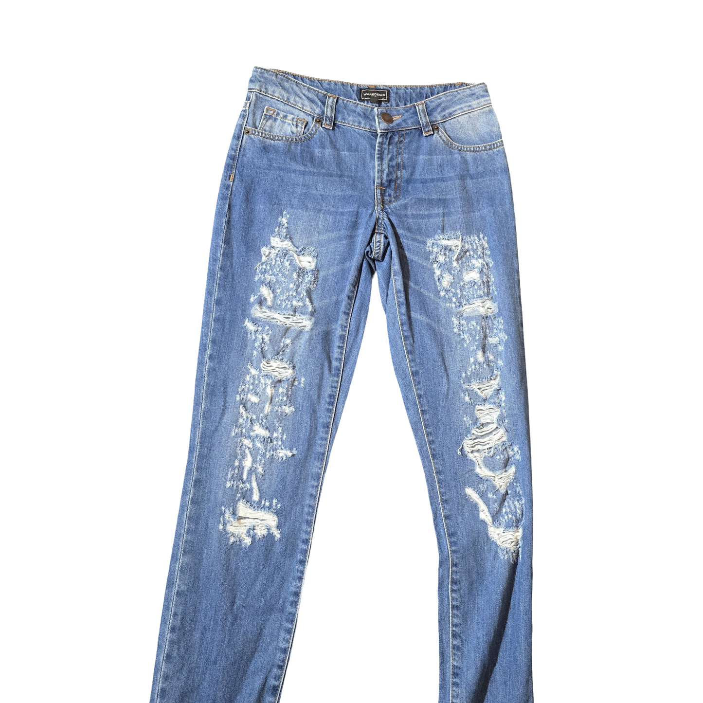 Warehouse Distressed Skinny Jeans – Size 6 Mid-Rise Blue Denim