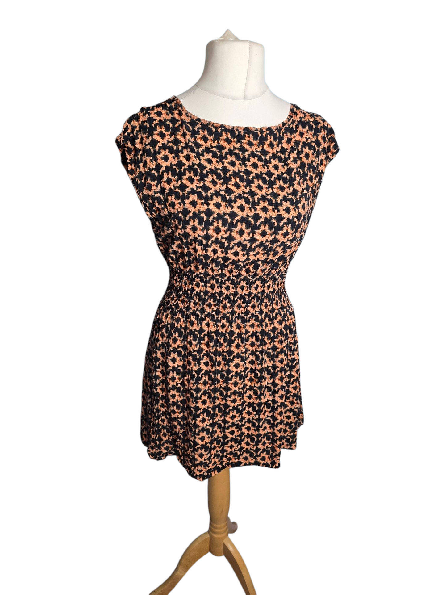 AX Paris Brown & Black Mini Dress Size 14 – Elasticated Waist, Short Sleeves