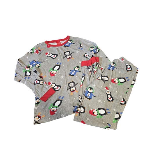 B&M Grey Christmas Penguin Pyjamas – Size 12/14 – 2-Piece Cotton Set