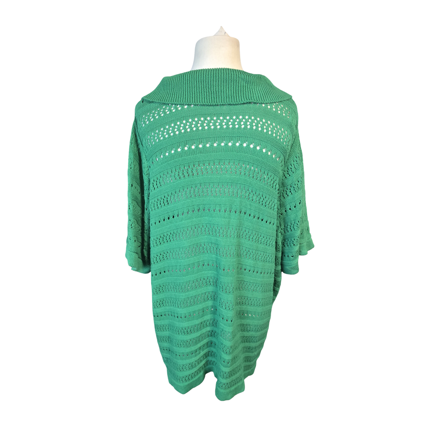 JD Williams Green Crochet Knit Collared Jumper – Short Sleeve – Size 24/26