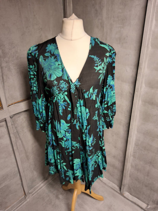 Next Black & Green Floral Fit & Flare Dress – Size 12 Tall – NWT

