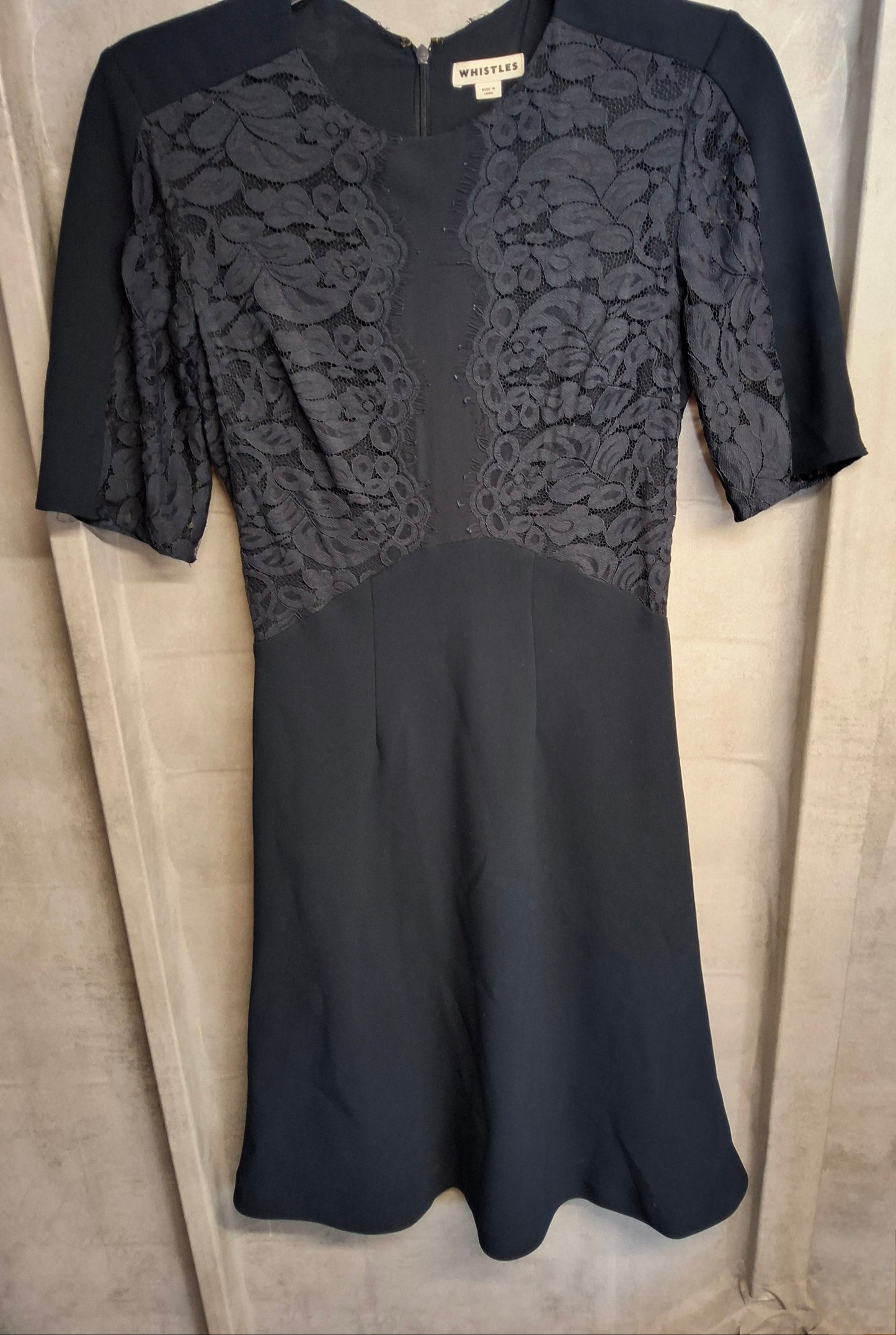 Whistles Navy Lace Fit & Flare Midi Dress – Size 10