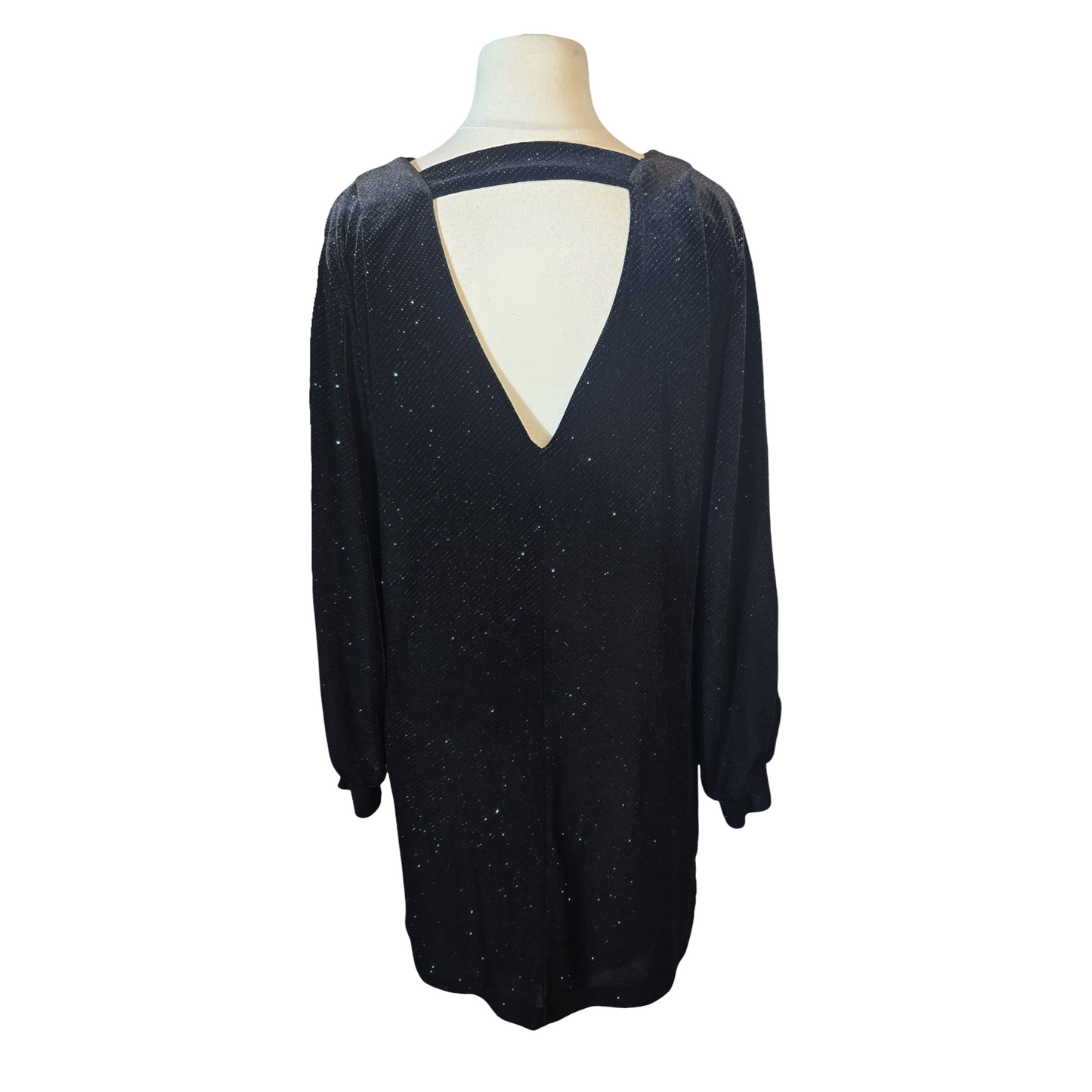 Next Black Velvet Sequin Dress – Open Back & Slit Sleeves – Size 14