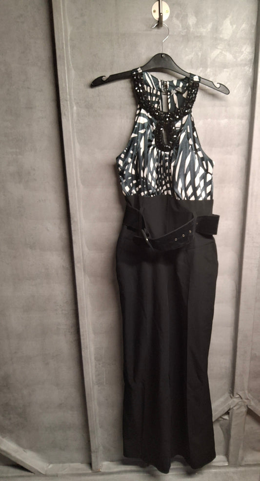 Julien Macdonald Black & White Halterneck Jumpsuit – Size 10