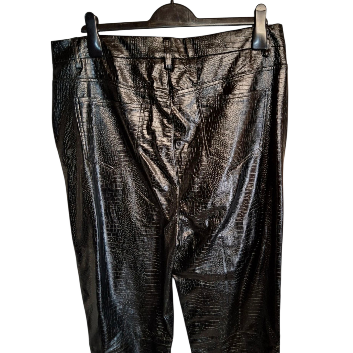 MissPap Black Faux Leather Snakeskin Straight Leg Trousers – Size 16