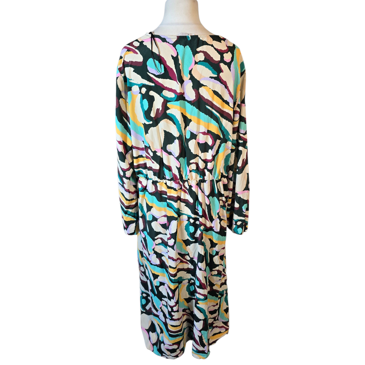 Tu Multicolour Abstract Midi/Maxi Dress – Size 22 – Long Sleeve Ruched Detail