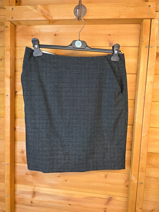 Next Black Checked Work Skirt – Size 10 Regular, Above Knee, Pockets, Back Slit, Lined