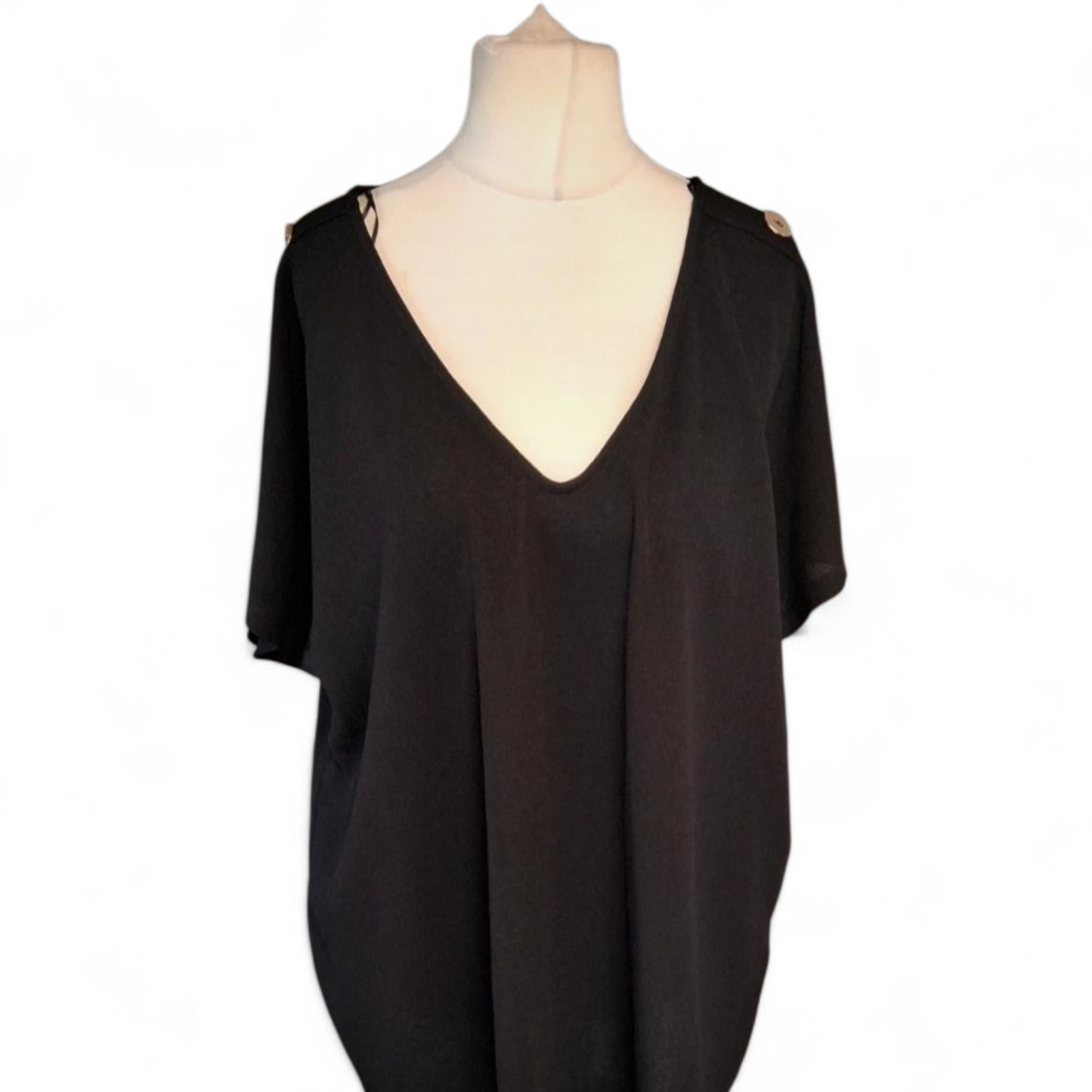 Matalan Curve Black Button-Detail Top – Size 24 – NWT RRP £15