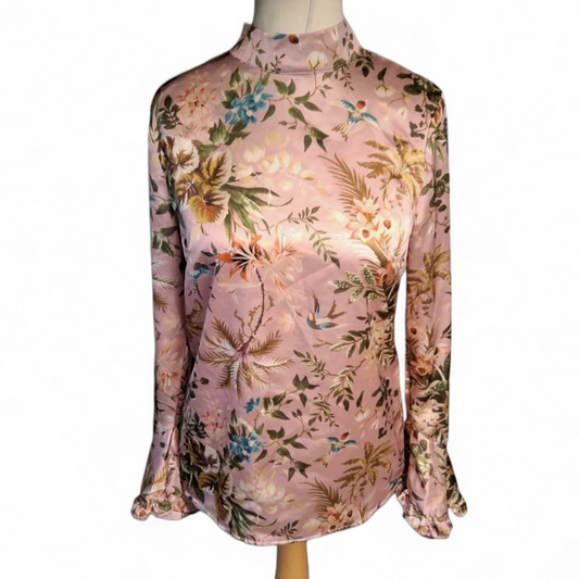Never Fully Dressed Pink Floral High Neck Blouse – Size S/M (UK size 10/12)