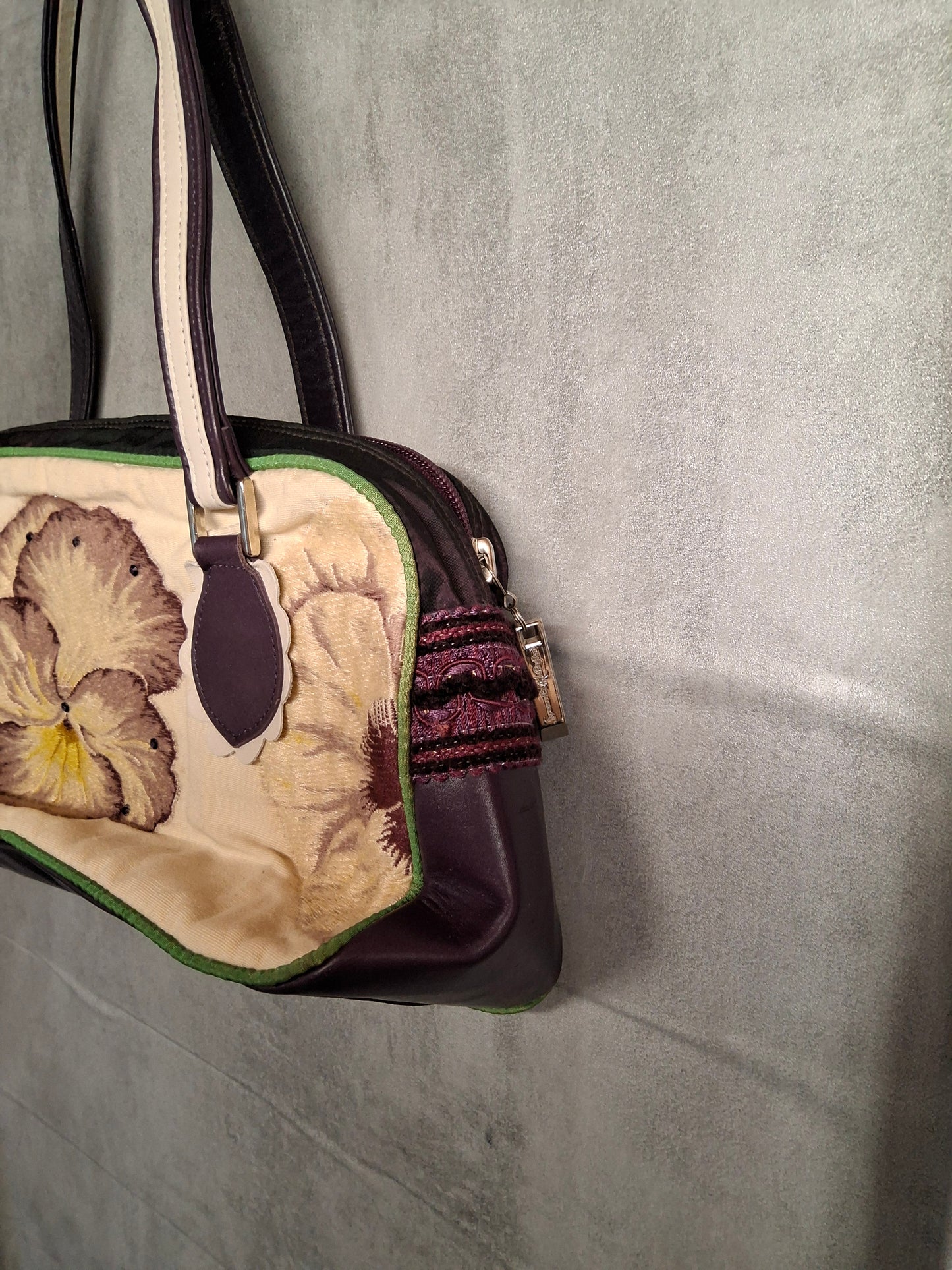 Spencer & Rutherford Purple & Gold Geometric Floral Handbag – Medium