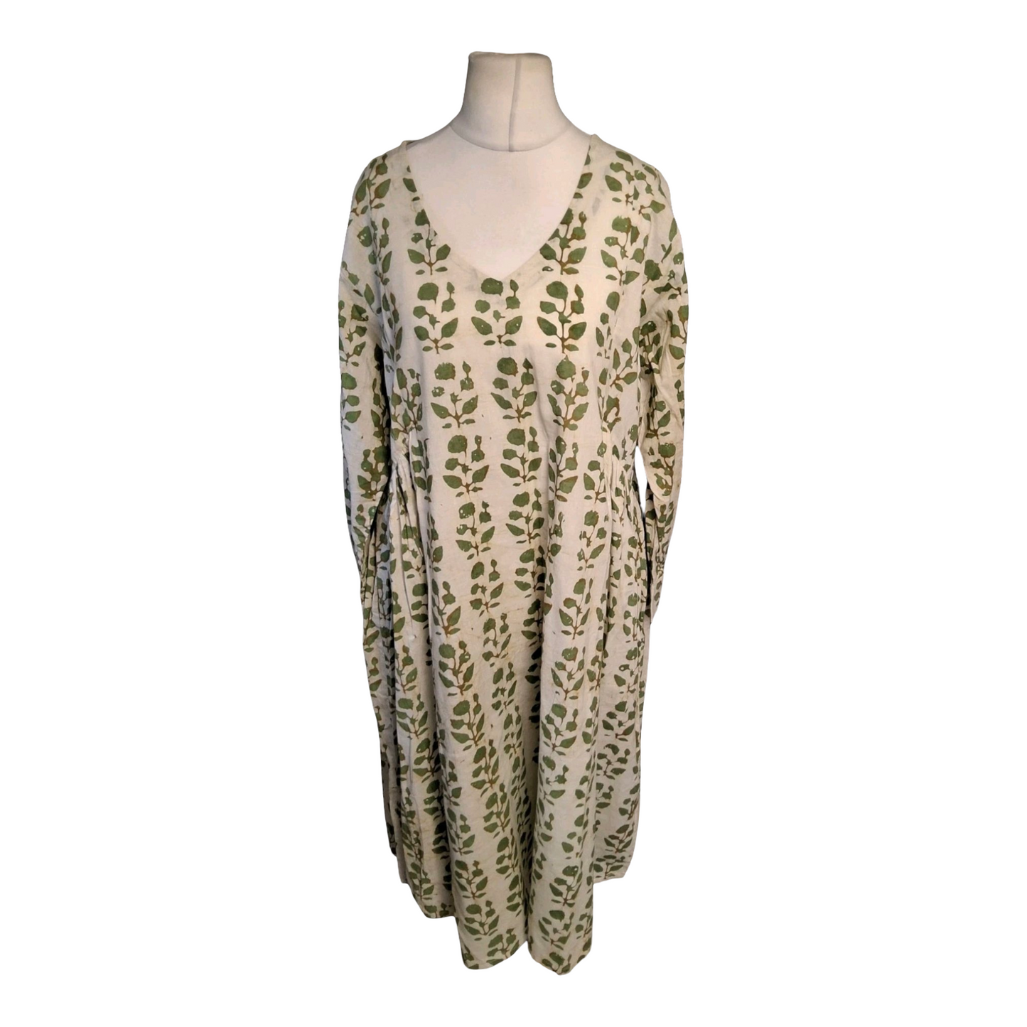 The Indian Ethnic Co Cream & Green Leaf Print Tunic Dress – Size 3XL