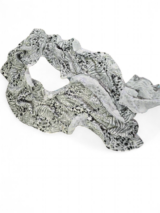 Next White & Grey Animal Print Scarf | Elasticated Frill Design | One Size | Stylish & Versatile