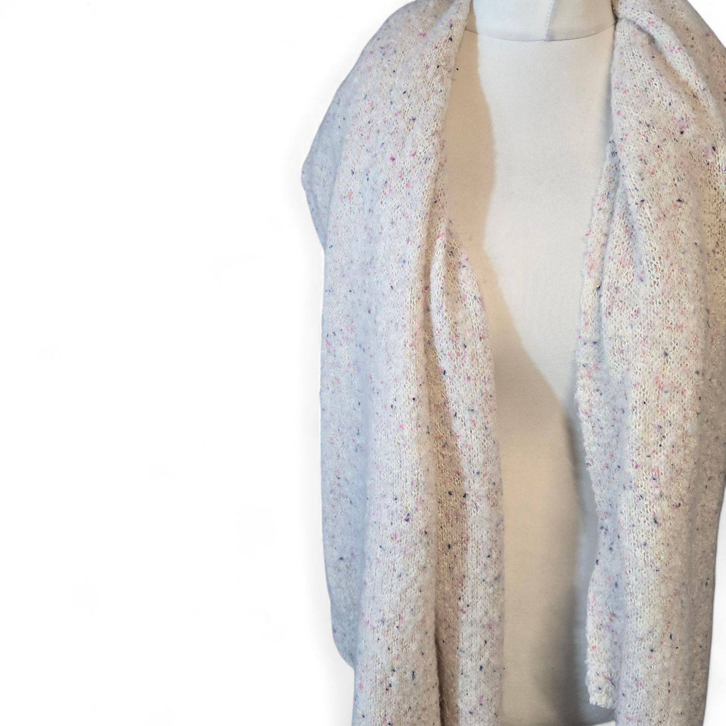 F&F Cream Knitted Shawl – Speckled Pink & Blue Design – Cosy Wrap Style