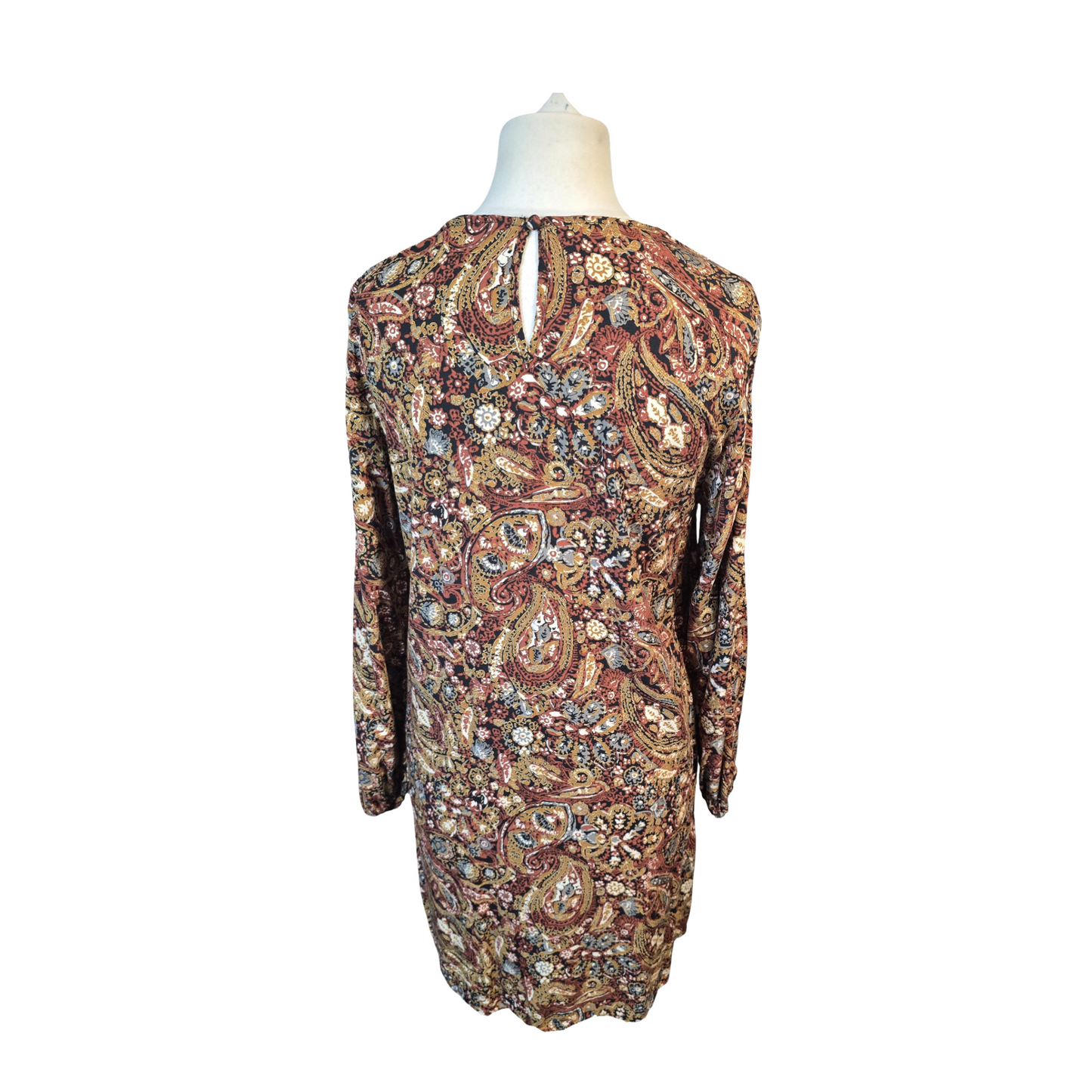 Tu Orange & Brown Paisley Print Dress Size 12 100% Viscose Knee Length