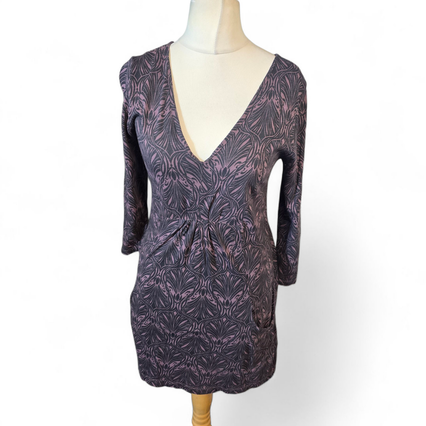 White Stuff Purple & Black "Dusty Fig" Patterned Mini Dress – Size 8