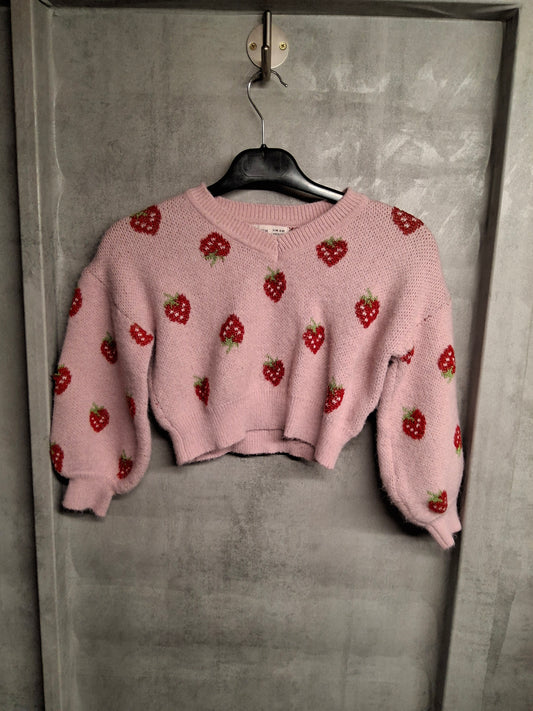 Shein Pink Strawberry Cropped Knit Jumper – Age 9–10 Years – Acrylic Blend
