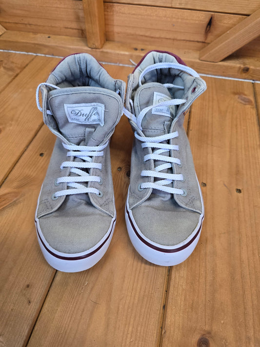 Duffer of St George Burgundy & Grey High-Top Trainers | Unisex | Lace-Up | Size 4