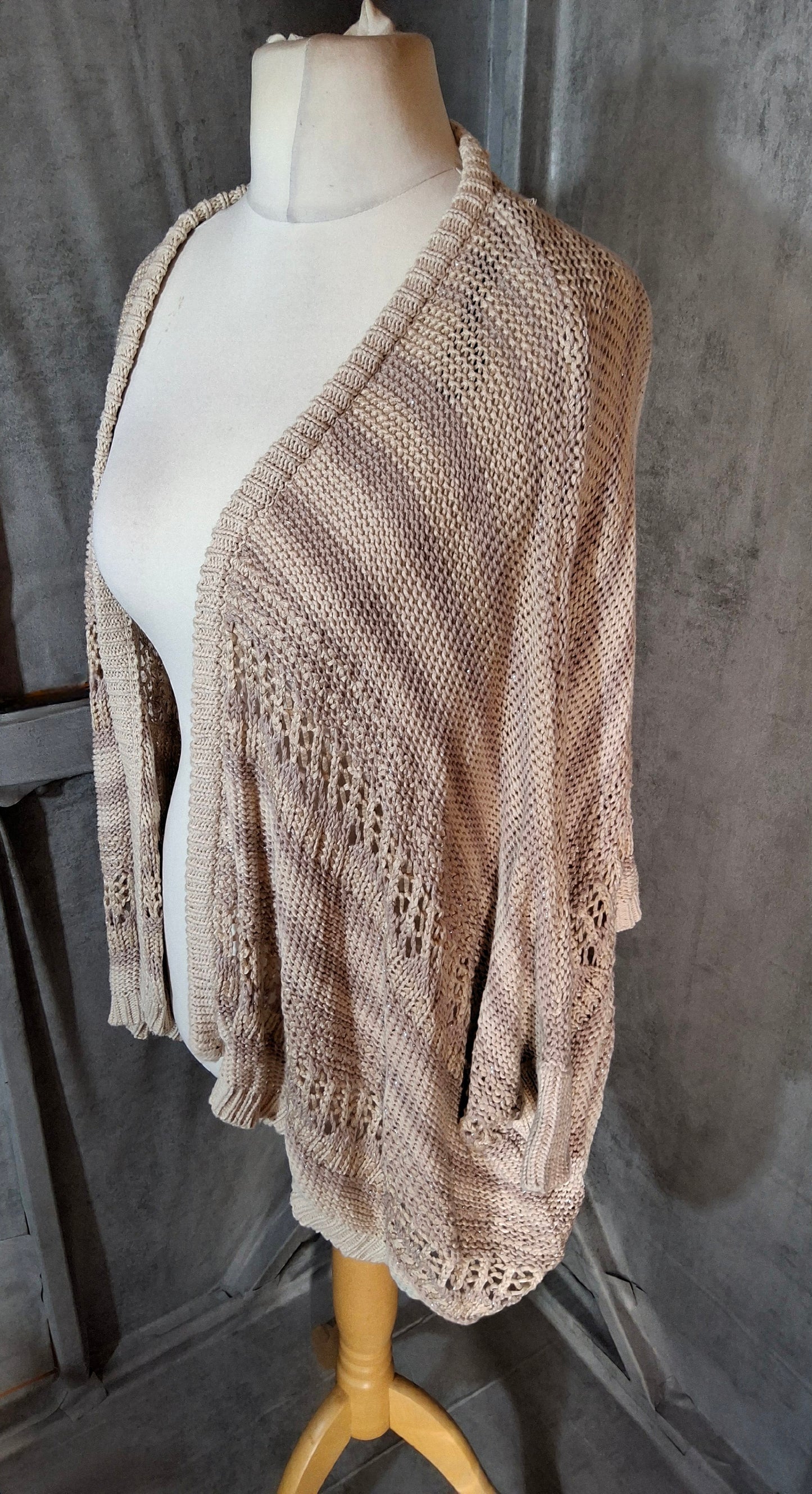 Matalan Beige & Cream Glitter Knit Waterfall Cardigan – Size 18