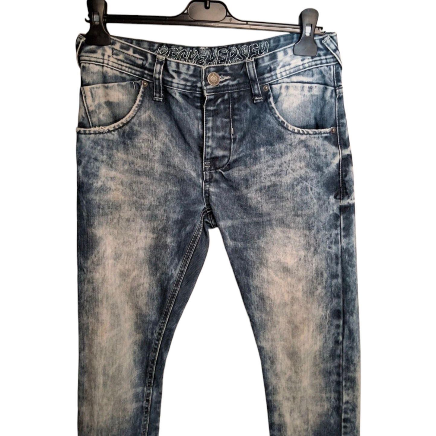 Beck & Hersey Men’s Slim Leg Jeans – Blue Acid Wash – W28 S – 100% Cotton