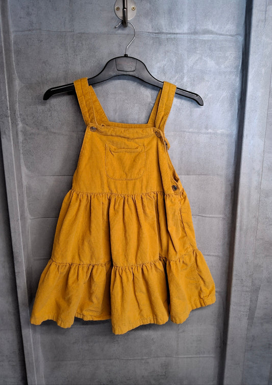 F&F Mustard Yellow Cord Pinafore Dress – Girls 6-7 Years – 100% Cotton