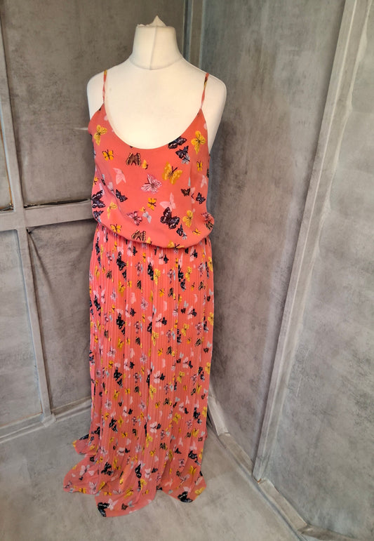 Oasis Butterfly Print Pleated Maxi Dress – Size 10
