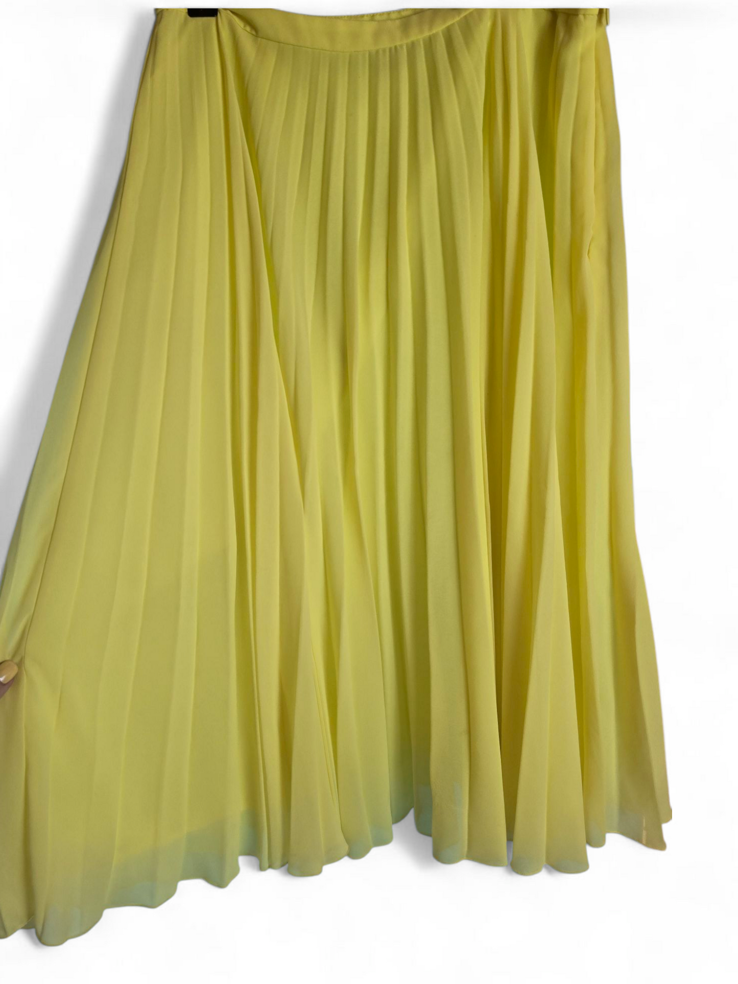 ASOS Yellow Pleated Midi Skirt Size 10 – Lined, Side Zip, Lightweight Polyester, Elegant Style