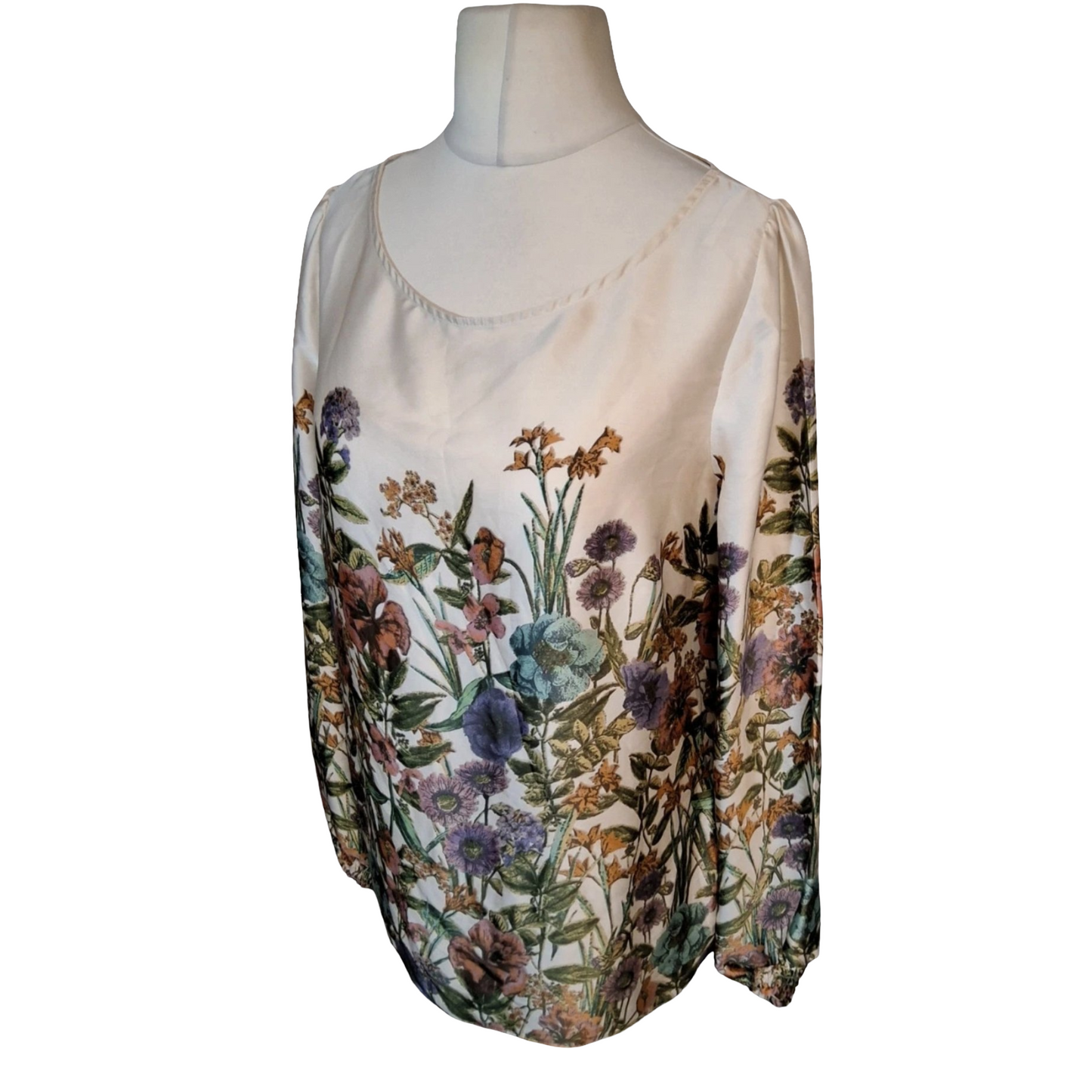 Wallis White Multicolour Floral Silky Blouse – Size 14
